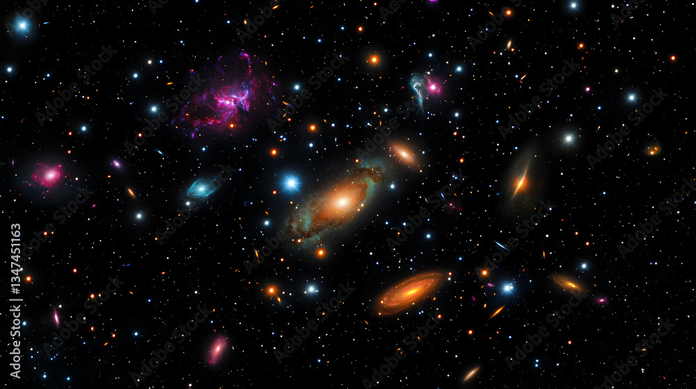 Obraz premium Vibrant Galaxy Display Featuring Numerous Stars And Nebulae Against A Deep Black Cosmic Background