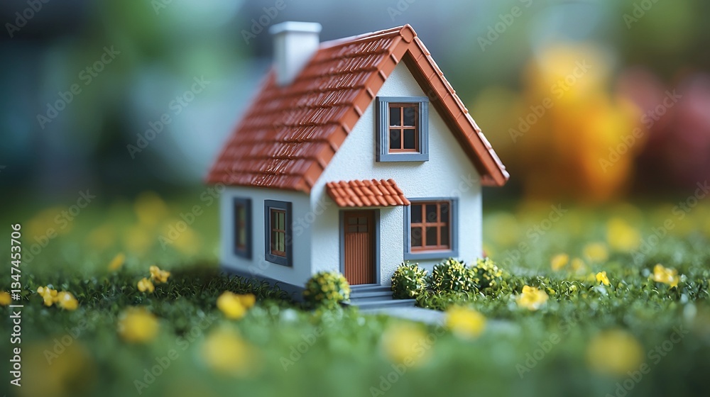 Charming Miniature House in Vibrant Green Field Charming Miniature House in Vibrant Green Field