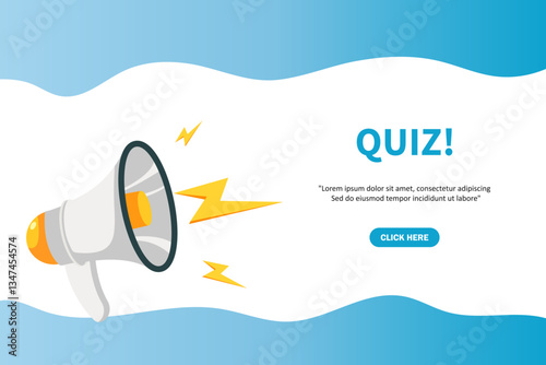 Quiz, banner with megaphone. Quiz speech bubble banner. Vector illustration for retail shopping online marketing template, banner, poster, and background.