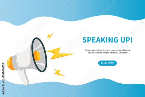 Speaking up, banner with megaphone. Speaking up speech bubble banner. Vector illustration for retail shopping online marketing template, banner, poster, and background.
