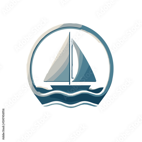 Stylish sailboat logo design, modern and sleek, set against a serene ocean background