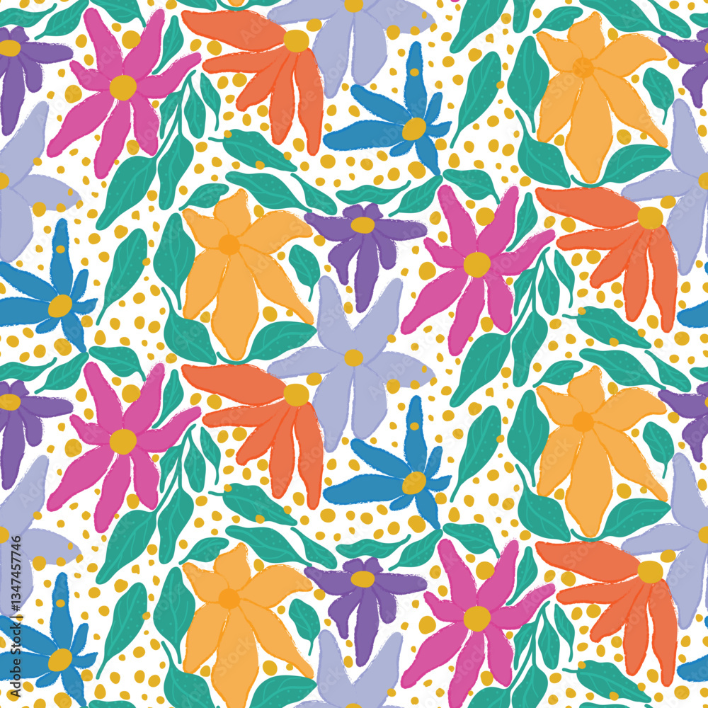 Obraz premium Abstract bold maximalist style seamless floral pattern