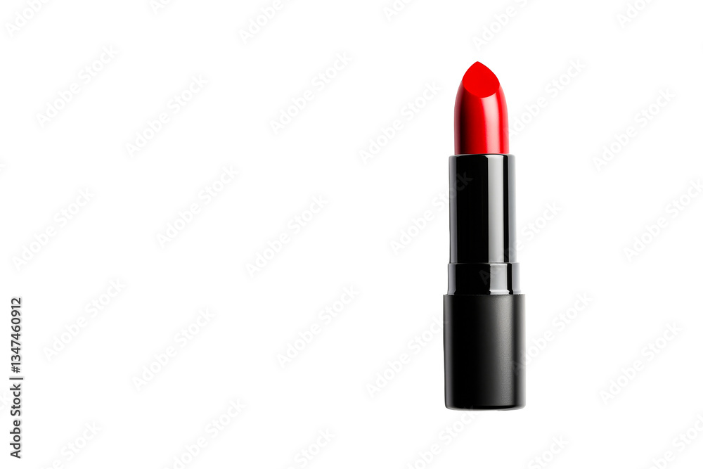 Obraz premium Bright red lipstick tube isolated against a black background, cut out transparent
