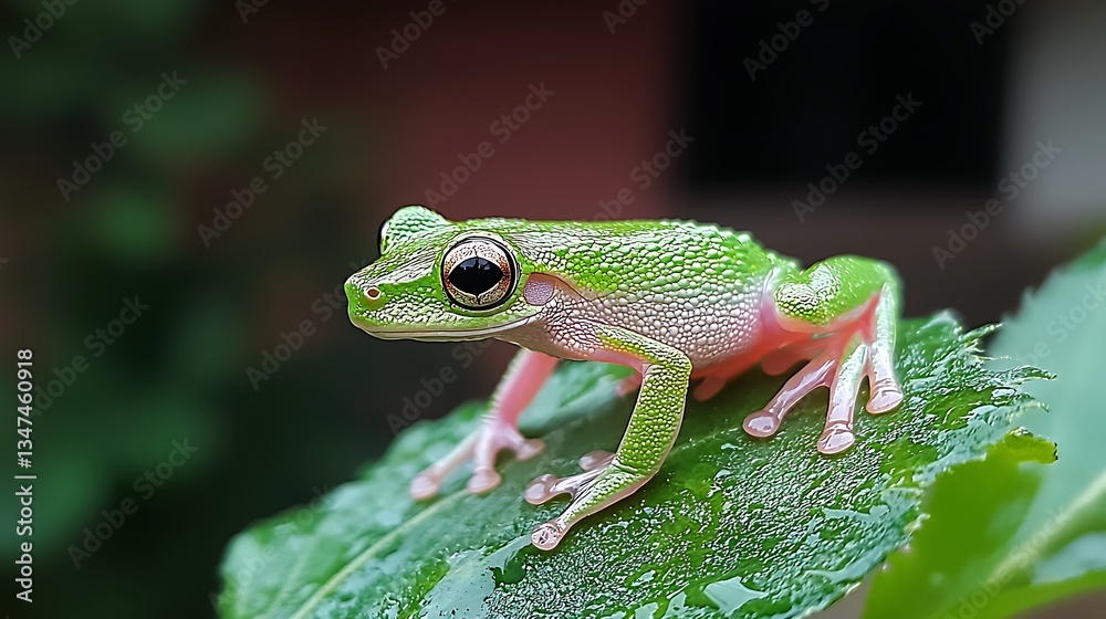 Obraz premium Small green frog on leaf
