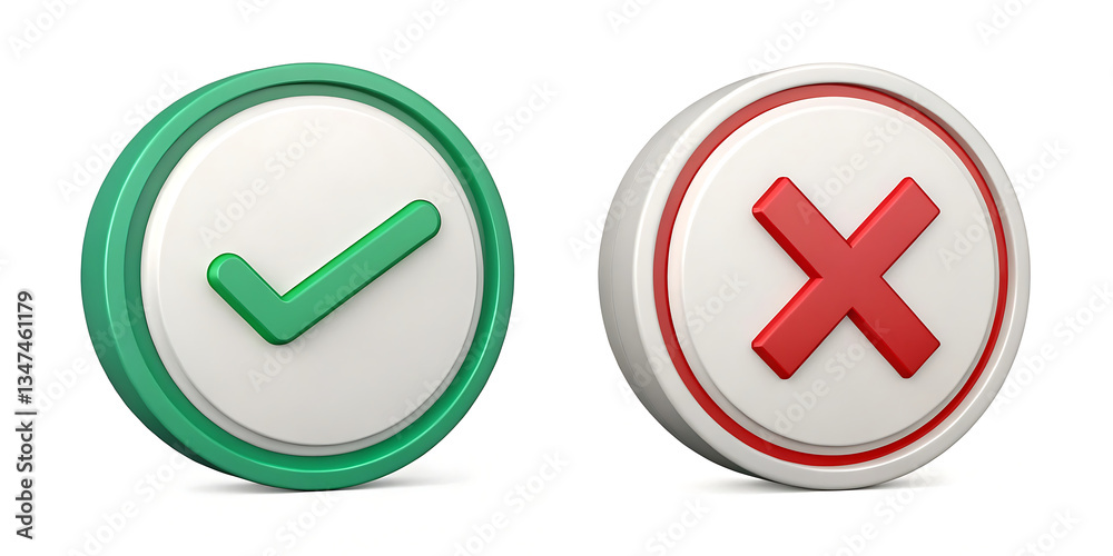 High-Quality 3D Checkmark and Cross Icons for Approval and Rejection Concepts in Modern Desig High-Quality 3D Checkmark and Cross Icons for Approval and Rejection Concepts in Modern Desig