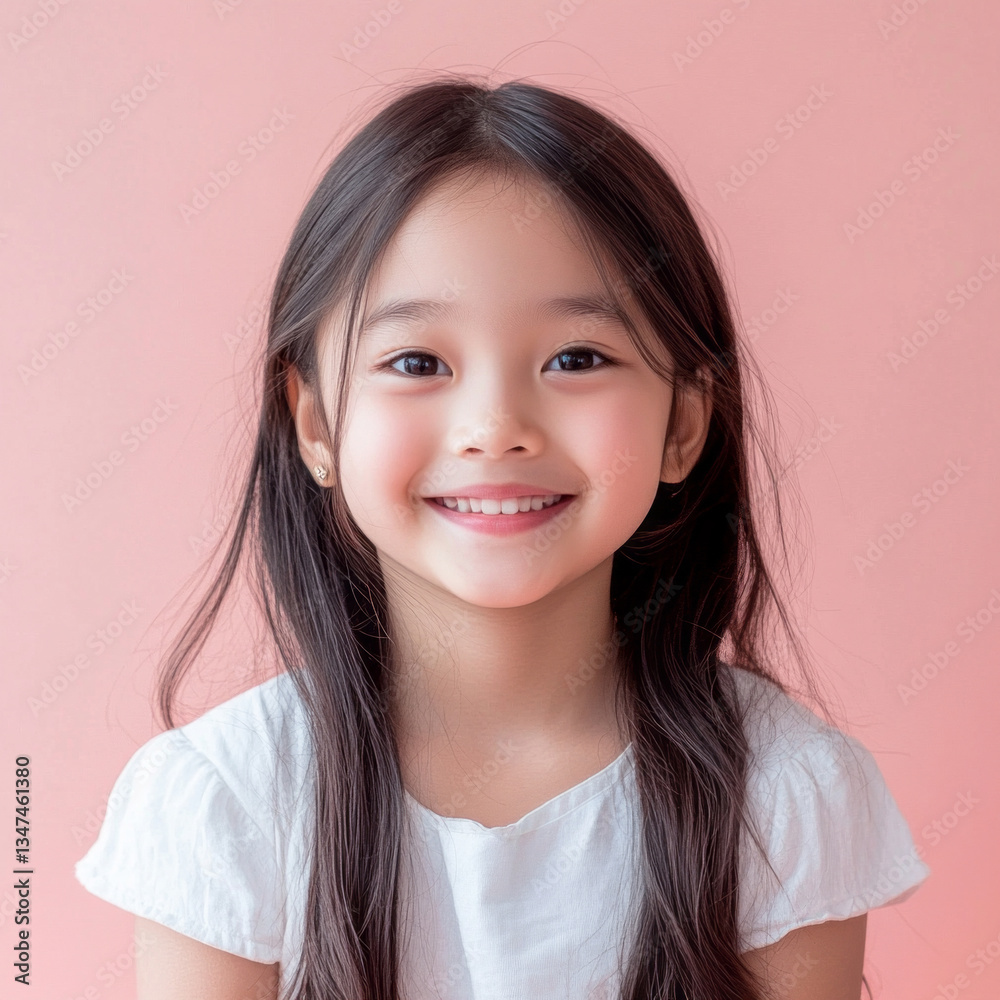 A vibrant Asian girl smiling brightly, showcasing youthful charm and positive energy on a pastel plain backdrop, ideal for commercial photography targeting young audiences A vibrant Asian girl smiling brightly, showcasing youthful charm and positive energy on a pastel plain backdrop, ideal for commercial photography targeting young audiences