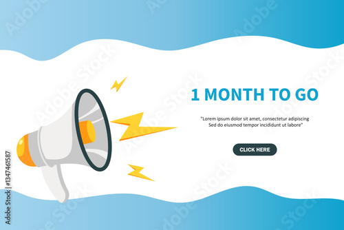 1 month to go, banner with megaphone. 1 month to go speech bubble banner. Vector illustration for retail shopping online marketing template, banner, poster, and background.