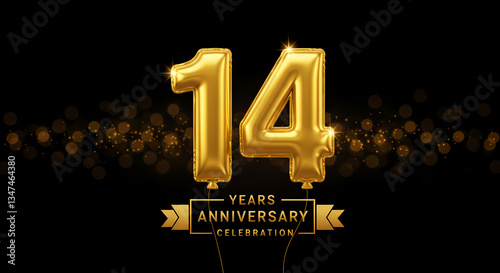 14th Anniversary Gold Balloons  Sparkle