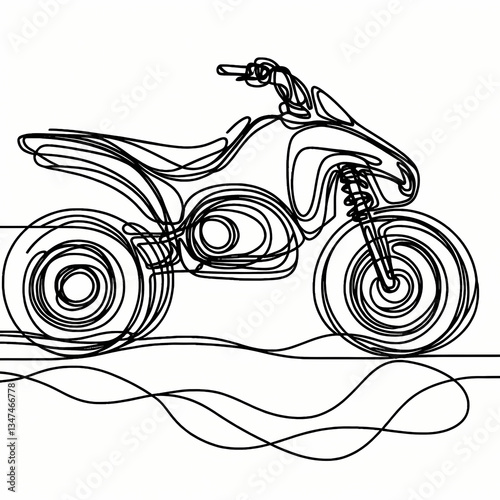  Continuous one-line drawing of a motocross bike, abstract smooth lines forming a dynamic and powerful silhouette.
