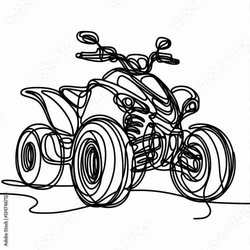Continuous one-line drawing of an ATV, abstract flowing lines forming a strong and dynamic representation.