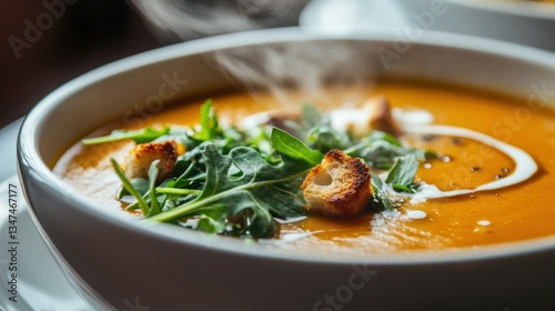 Creamy Pumpkin Soup with Croutons