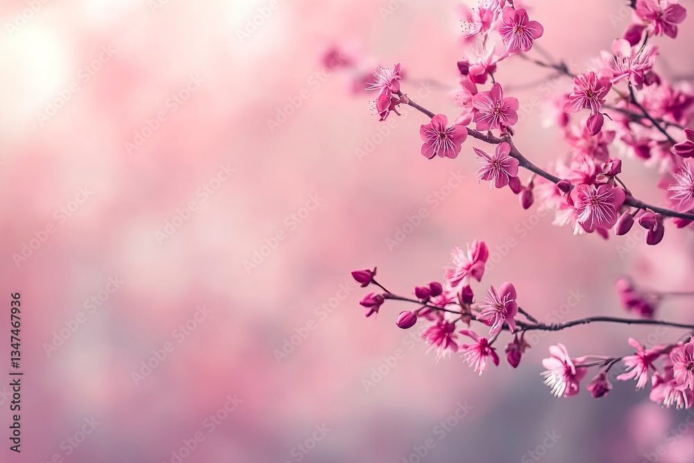 Blooming Cherry Blossoms with Soft Pink Hues Springtime Floral Background Blooming Cherry Blossoms with Soft Pink Hues Springtime Floral Background