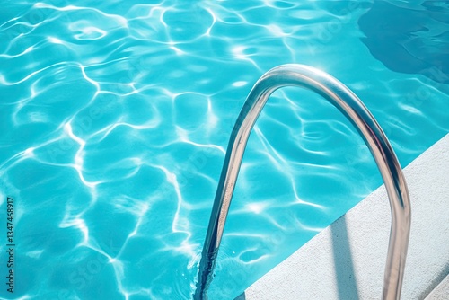 Turquoise pool water with metal ladder
