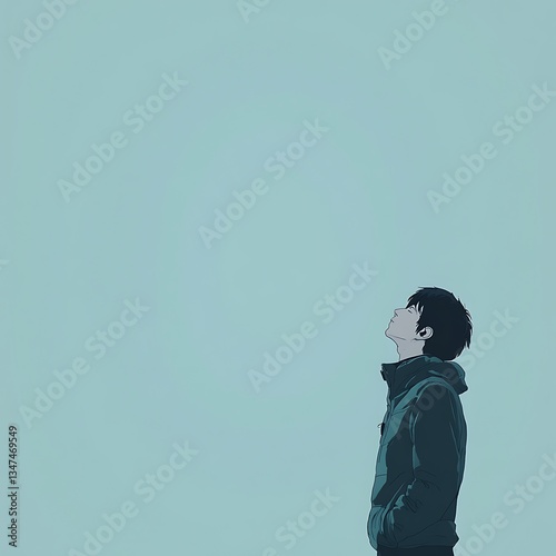 Solitary Figure Contemplating Pale Sky.