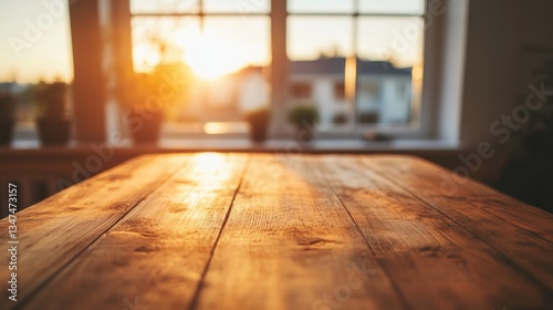 Warm Sunset Light on Wooden Table