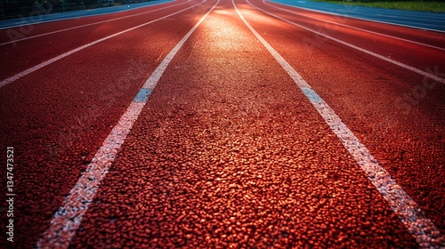 Top down view of running track with lanes marked in white wide open composition with space for branding