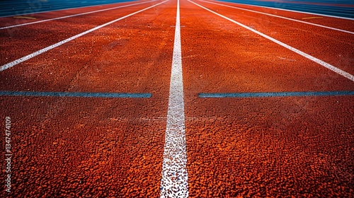 Top down view of running track with lanes marked in white wide open composition with space for branding