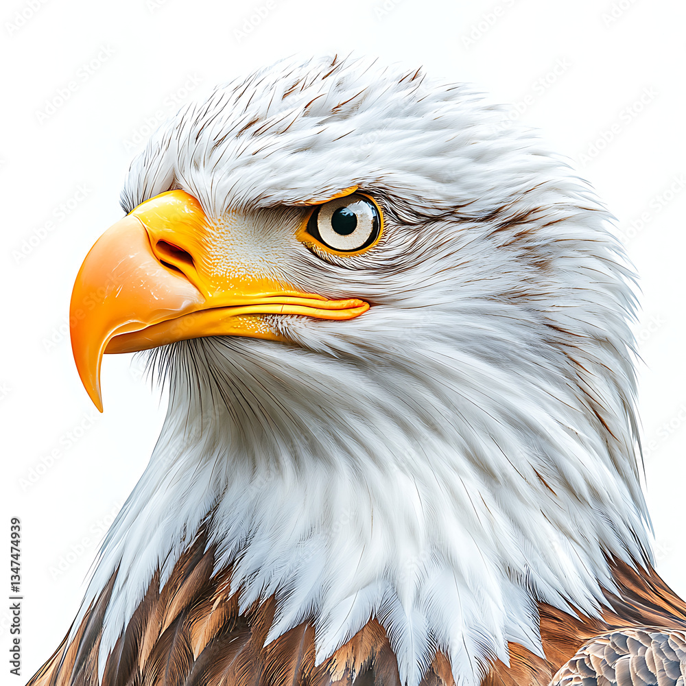 Fototapeta premium Bird, Bald Eagle, Art, Printable Image, with White Background, for Stickers, T-Shirt Print, Cap, Mug, Flip Flops, Mousepad