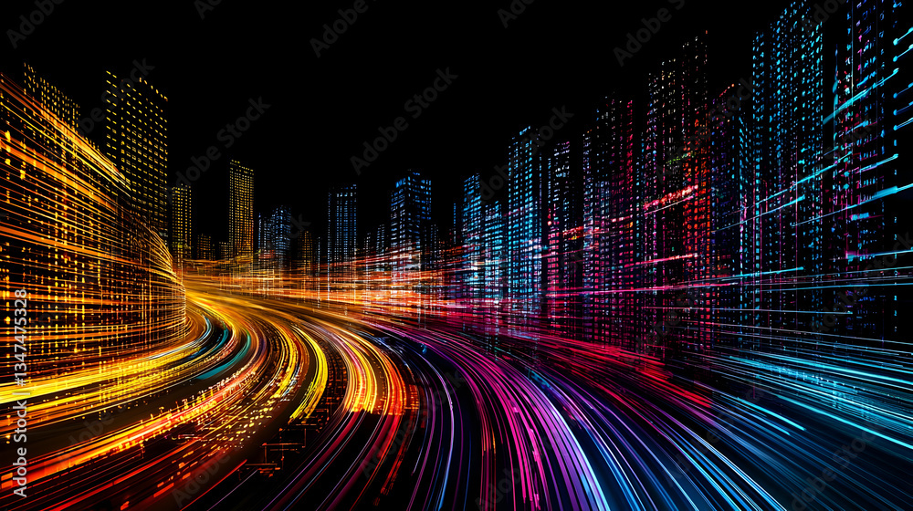 Obraz premium Abstract Cityscape At Night With Colorful Light Trails