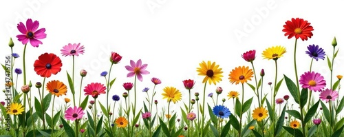 Colorful wildflowers isolated on white background, floral, botanical