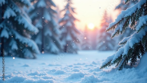 Frozen landscape through frosty glass windowpane, serene, snowflakes