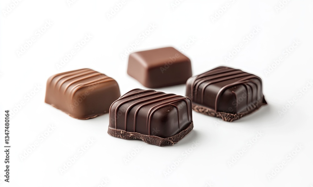 Delicious Assorted Chocolate Candies on White Background for Sweet Treats Delicious Assorted Chocolate Candies on White Background for Sweet Treats