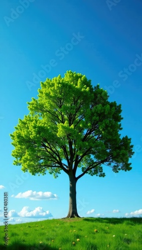 Isolated tree against blue sky with few clouds, nature, tree, peaceful