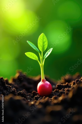 Soil with radish seeds germinating into green shoots, vegetation, biologicalprocess photo
