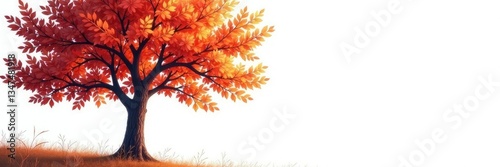 Tree isolated on white background with warm light, illumination, branches