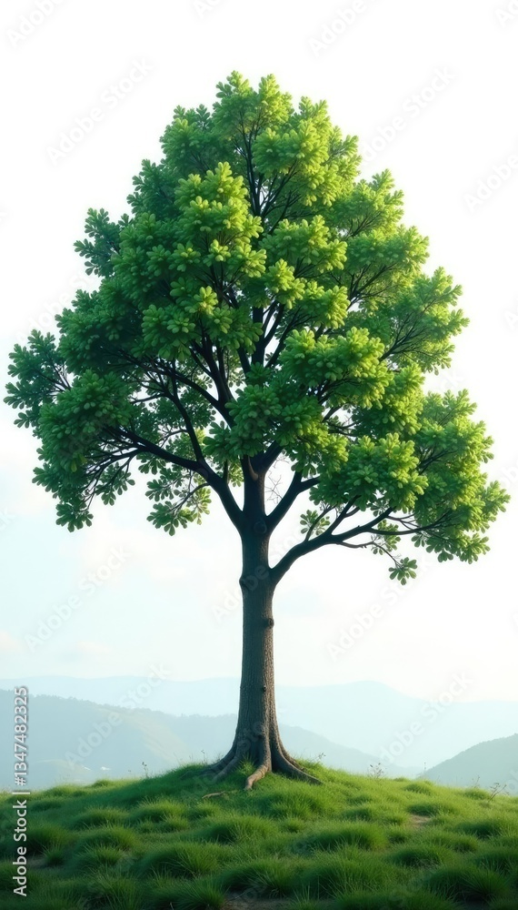 Fototapeta premium Tree with a hint of mist in the background against white, nature, forest