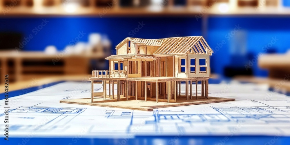 Detailed blueprints for constructing a wooden house model.