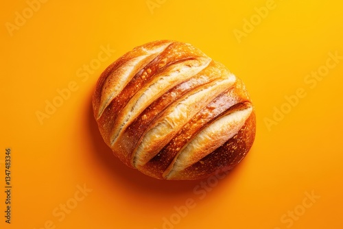 Wallpaper Mural Freshly baked round bread sits against a vibrant orange background highlighting its golden crust and slashes Torontodigital.ca