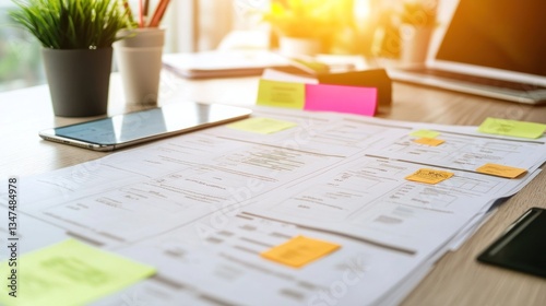 Workspace with Documents, Notes, and Smartphone