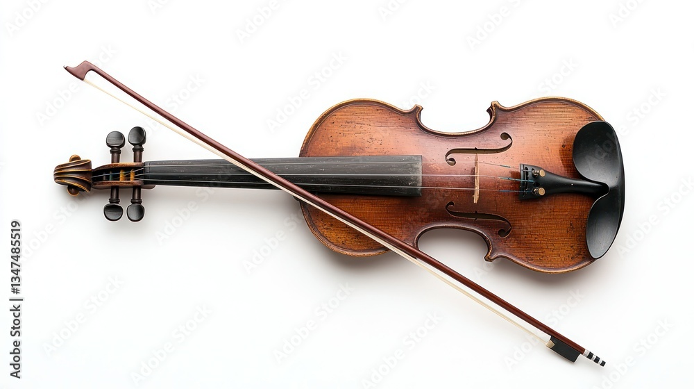 Obraz premium Violin and Bow on White Background