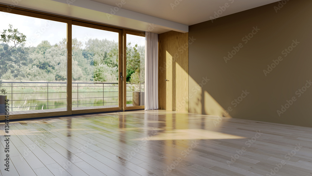 Fototapeta premium Large luxury modern bright interiors Living room mockup illustration 3D rendering image