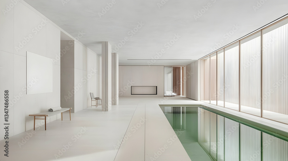 Obraz premium Modern Minimalist Interior With Swimming Pool