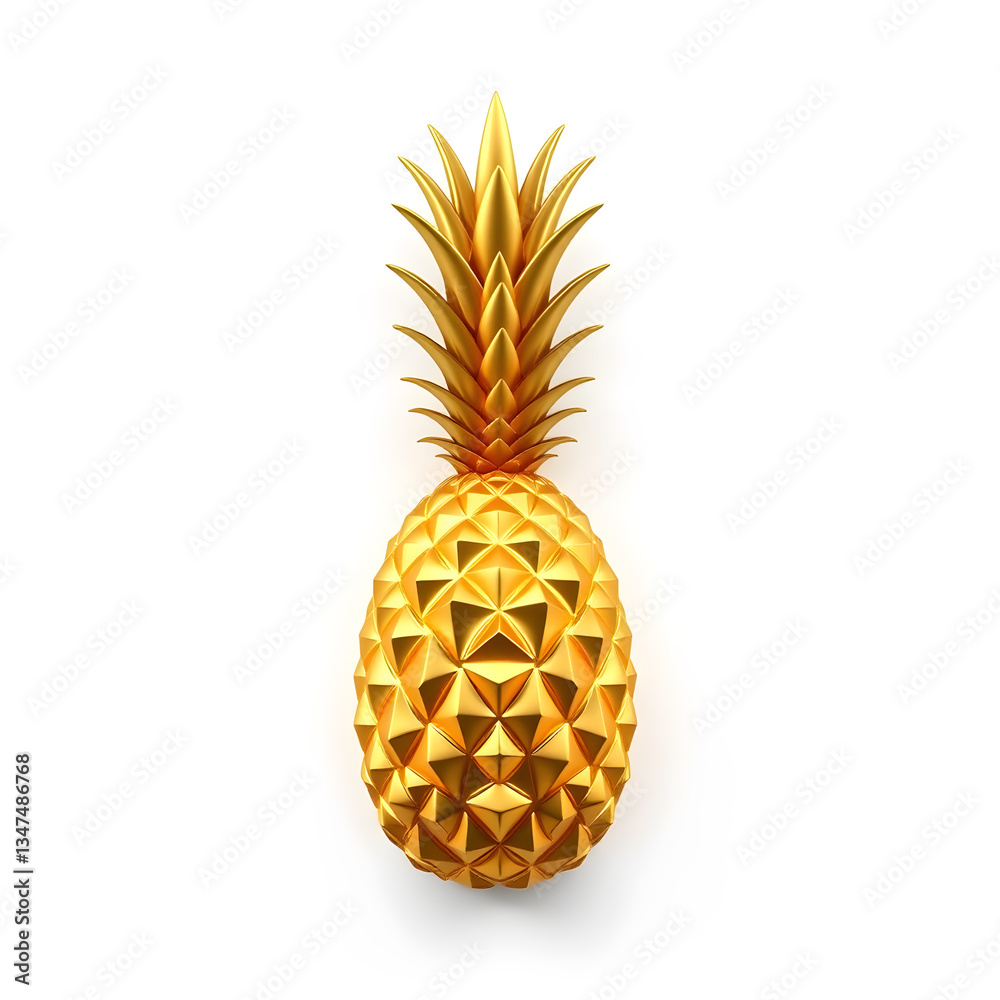 Obraz premium Gold pineapple isolated on white background. Minimal design art. 3d illustration. Generative AI