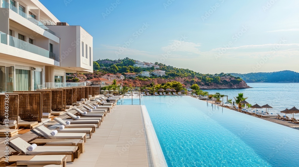Fototapeta premium Luxury Hotel Infinity Pool Overlooking Aegean Sea