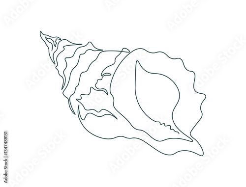Continuous single line drawing seashell. Sea snail shell. One line icon. Marine life doodle. Simple linear style. Editable stroke. Outline minimalist vector illustration.