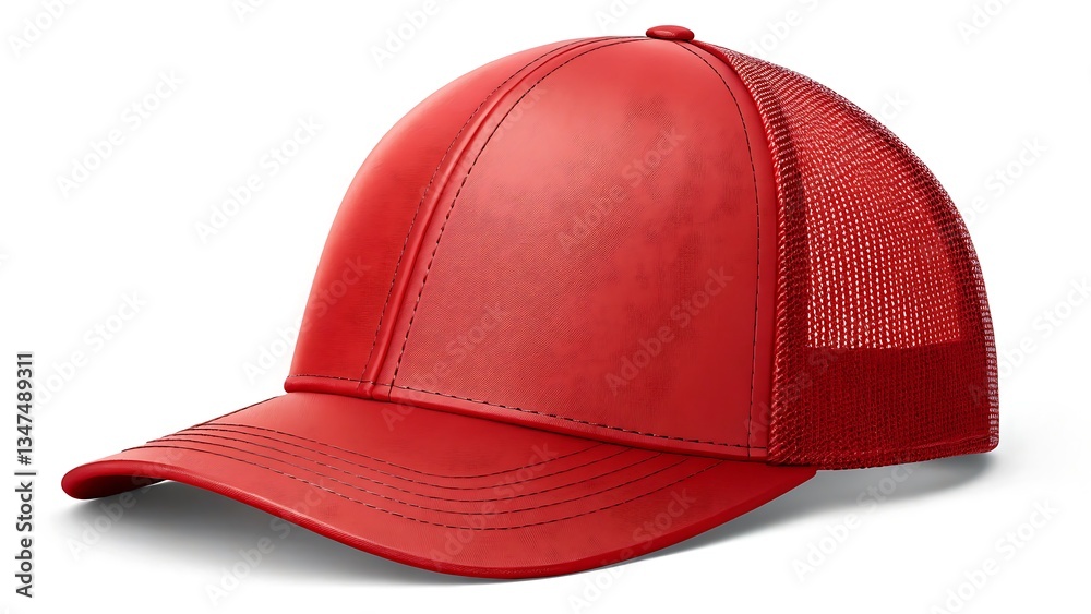 Fototapeta premium Stylish Red Mesh Baseball Cap for Men and Women, Perfect for Sports, Outdoor Activities, and Fashion Accessories