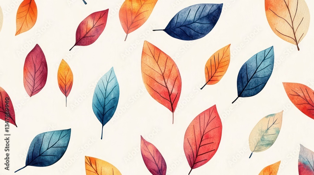 Fototapeta premium Vibrant Autumn Leaves Watercolor Pattern