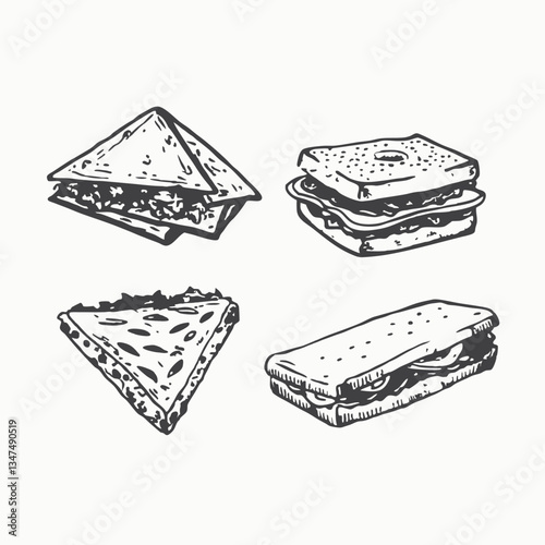 Hand drawn sketch sandwiches set. Sandwich outline drawing Hand Drawn Sketch Vector illustration