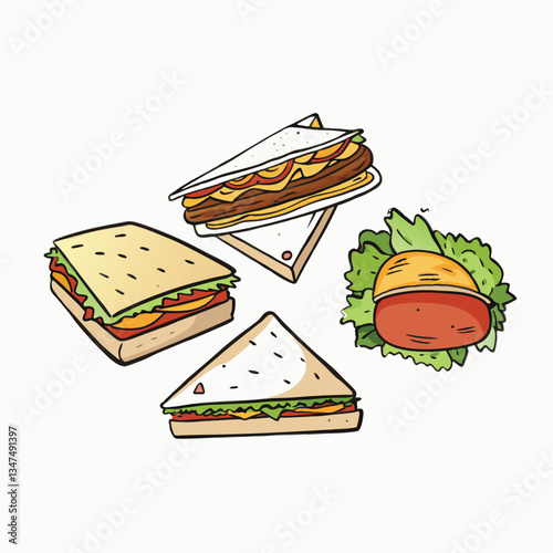 Hand drawn sketch sandwiches set. Hand drawn watercolor latin american food sandwich. vector icon isolated on white background
