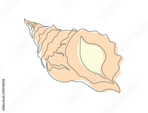 Continuous single line drawing seashell. Sea snail shell. One line icon. Marine life doodle. Simple linear style. Editable stroke. Outline minimalist vector color illustration.
