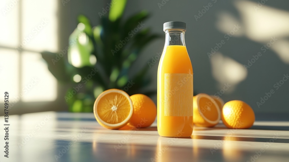 Naklejka premium Orange Juice Bottle with Oranges