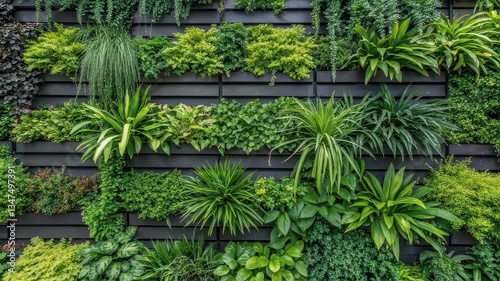 Beautiful plants thrive on a modern vertical garden, creating a vibrant, natural wall that enhances interior design with a touch of eco consciousness