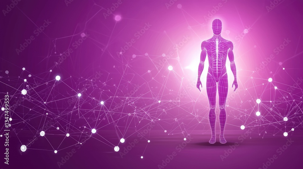 Abstract Human Figure on Purple Background, Technology Concept Abstract Human Figure on Purple Background, Technology Concept