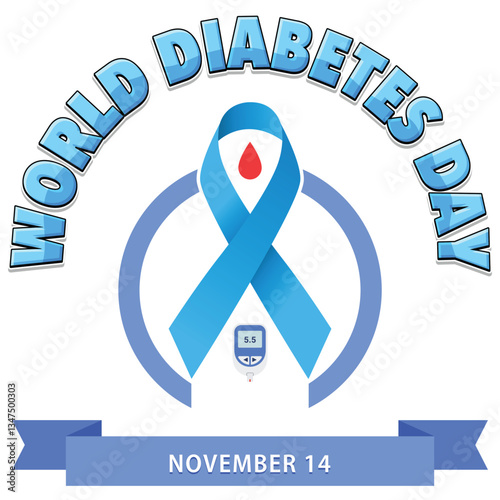 World Diabetes Day Awareness with Blue Ribbon and Glucose Monitor