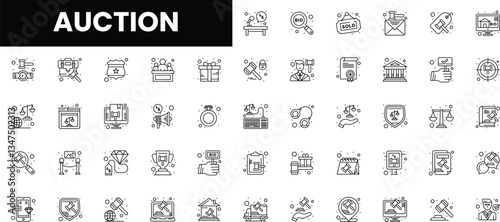Vector icons representing various aspects of auctions in a minimalist style.