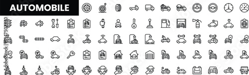 A diverse collection of automobile icons illustrating various aspects of vehicle design.